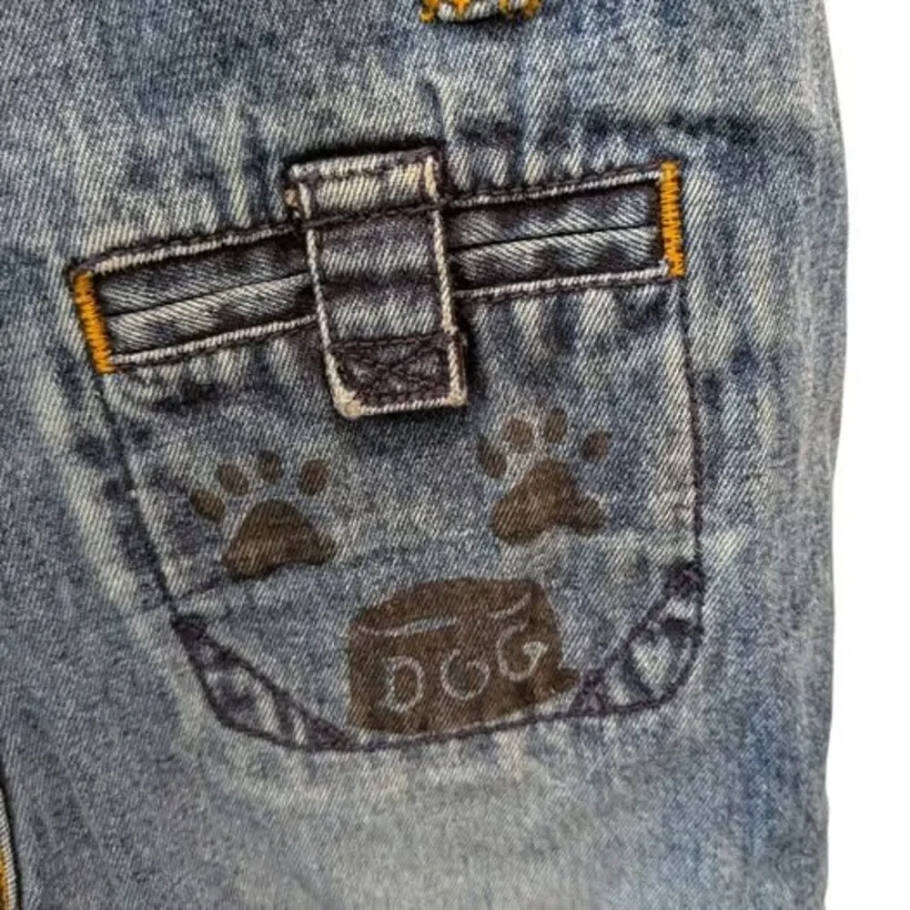 Vintage Baby Gap Dog 90s Overalls Denim Toddler Boys Girls Paw Print 12-18m